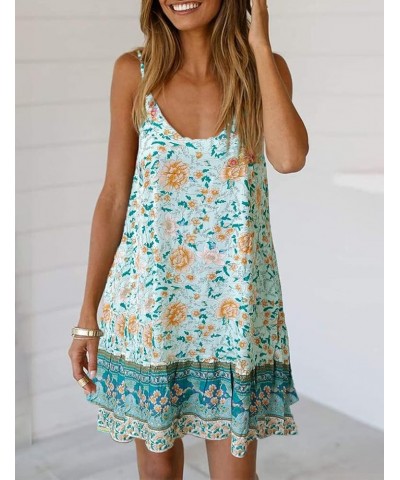 Womens Boho Floral Printed Dress Summer Sleeveless Adjustable Strap Beach Mini Dress with Pockets 27 Pale Green Floral $16.31...