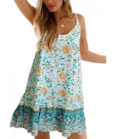 Womens Boho Floral Printed Dress Summer Sleeveless Adjustable Strap Beach Mini Dress with Pockets 27 Pale Green Floral $16.31...