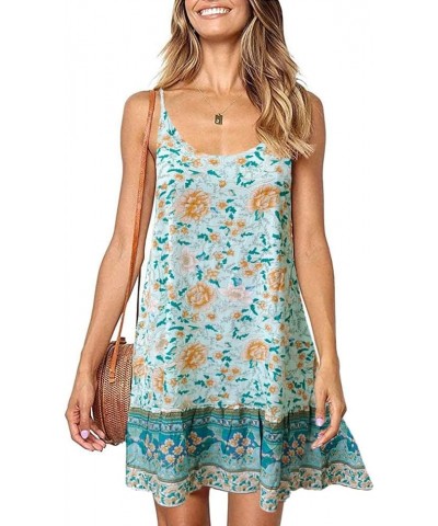 Womens Boho Floral Printed Dress Summer Sleeveless Adjustable Strap Beach Mini Dress with Pockets 27 Pale Green Floral $16.31...