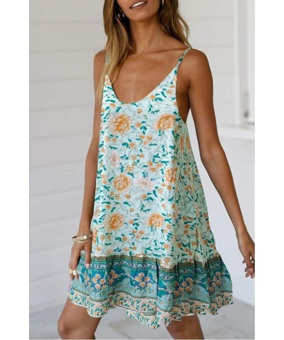 Womens Boho Floral Printed Dress Summer Sleeveless Adjustable Strap Beach Mini Dress with Pockets 27 Pale Green Floral $16.31...