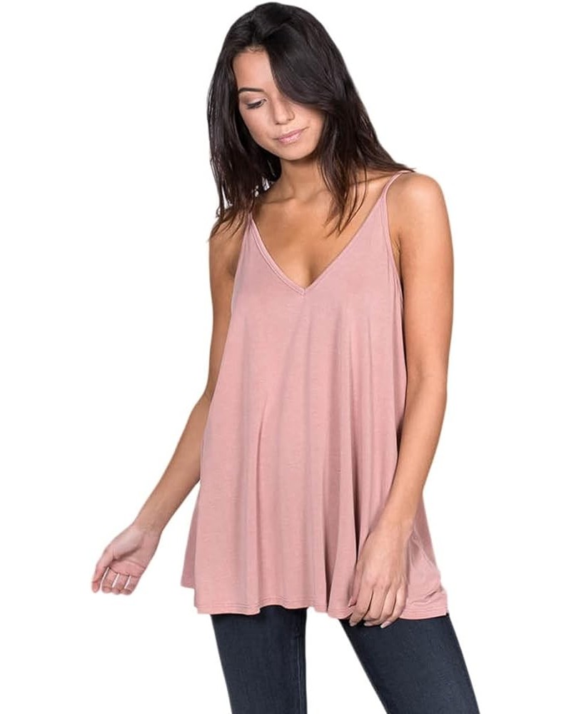 Womens Casual V-Neck Cupro Spaghetti Strap Open Back Loose Fit Flowy Tunic Top Mauve $10.23 Tanks