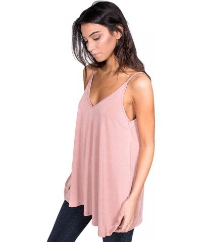 Womens Casual V-Neck Cupro Spaghetti Strap Open Back Loose Fit Flowy Tunic Top Mauve $10.23 Tanks