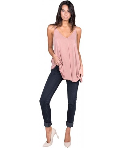 Womens Casual V-Neck Cupro Spaghetti Strap Open Back Loose Fit Flowy Tunic Top Mauve $10.23 Tanks