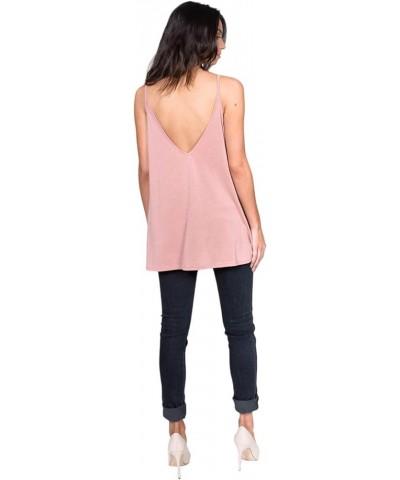 Womens Casual V-Neck Cupro Spaghetti Strap Open Back Loose Fit Flowy Tunic Top Mauve $10.23 Tanks