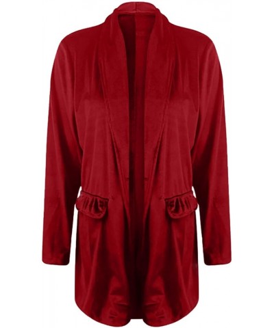 Women's Long Velvet Cardigan Jacket Casual Long Sleeve Open Front Velour Coat Shawl Lapel Duster Outwear with Pockets Wine $1...