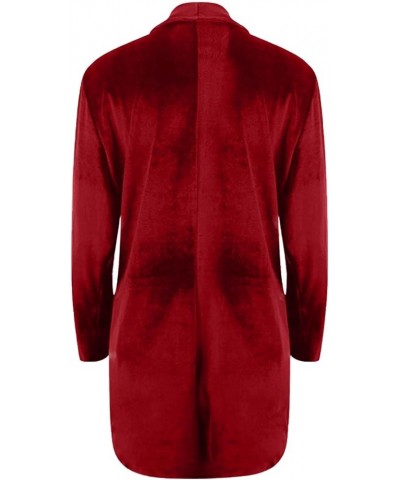 Women's Long Velvet Cardigan Jacket Casual Long Sleeve Open Front Velour Coat Shawl Lapel Duster Outwear with Pockets Wine $1...