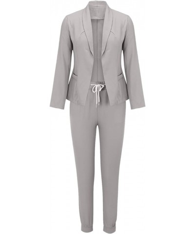 Elegant Sets for Women Casual Solid Open Front Blazer and Drawstring Pants Suits Set Business Dressy 2 Piece Outfit B02-gray ...