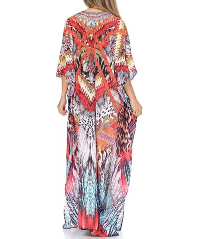 Georgettina Flowy Rhinestone V Neck Long Caftan Dress/Cover Up Em246-multi $31.19 Dresses