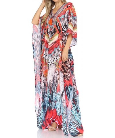 Georgettina Flowy Rhinestone V Neck Long Caftan Dress/Cover Up Em246-multi $31.19 Dresses