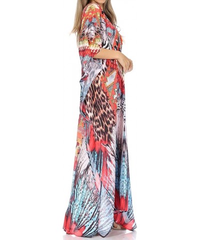 Georgettina Flowy Rhinestone V Neck Long Caftan Dress/Cover Up Em246-multi $31.19 Dresses