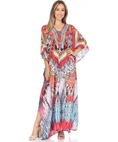 Georgettina Flowy Rhinestone V Neck Long Caftan Dress/Cover Up Em246-multi $31.19 Dresses