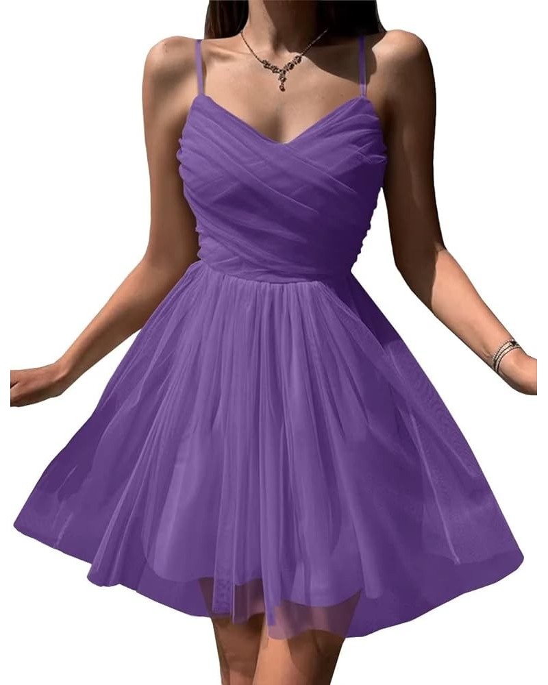 2023 Tulle Homecoming Dresses Short for Teens Spaghetti Straps Mini Prom Dresses Sleeveless Cocktail Party Gowns Regency $28....