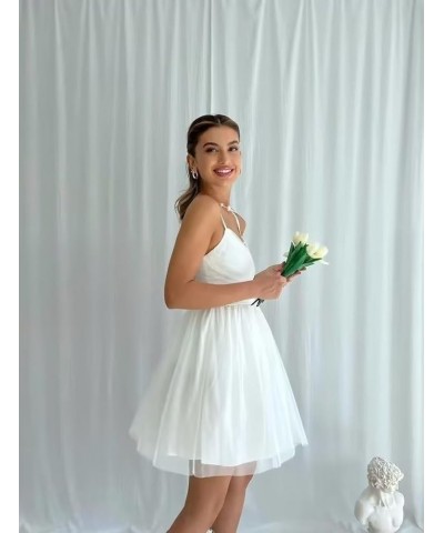 2023 Tulle Homecoming Dresses Short for Teens Spaghetti Straps Mini Prom Dresses Sleeveless Cocktail Party Gowns Regency $28....