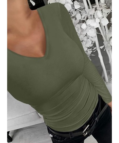 T Shirts for Women Short/Long Sleeve V Neck Casual Ribbed Slim Fitted Tops Green $12.32 Underwear