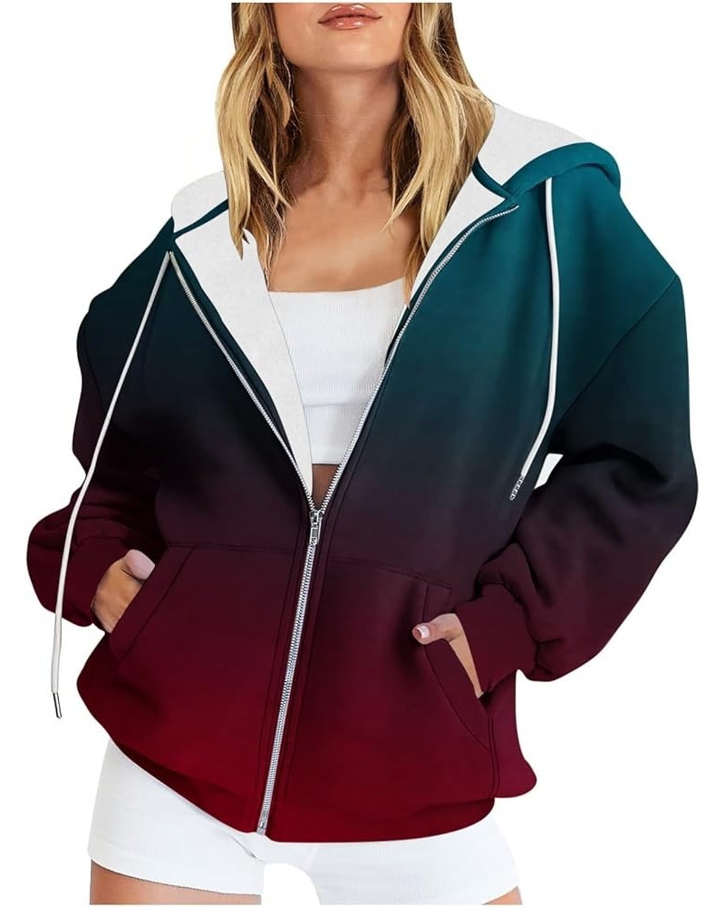 Women Fashion Ombre Tie Dye Jacket Zip Up Plus Size Y2K Hoodies Fall Long Sleeve Thick Warm Sweatshirt Casual Drawstring Coat...