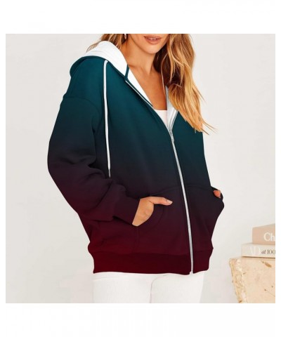 Women Fashion Ombre Tie Dye Jacket Zip Up Plus Size Y2K Hoodies Fall Long Sleeve Thick Warm Sweatshirt Casual Drawstring Coat...