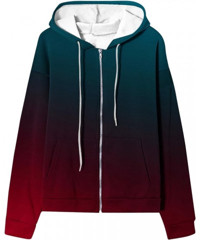 Women Fashion Ombre Tie Dye Jacket Zip Up Plus Size Y2K Hoodies Fall Long Sleeve Thick Warm Sweatshirt Casual Drawstring Coat...