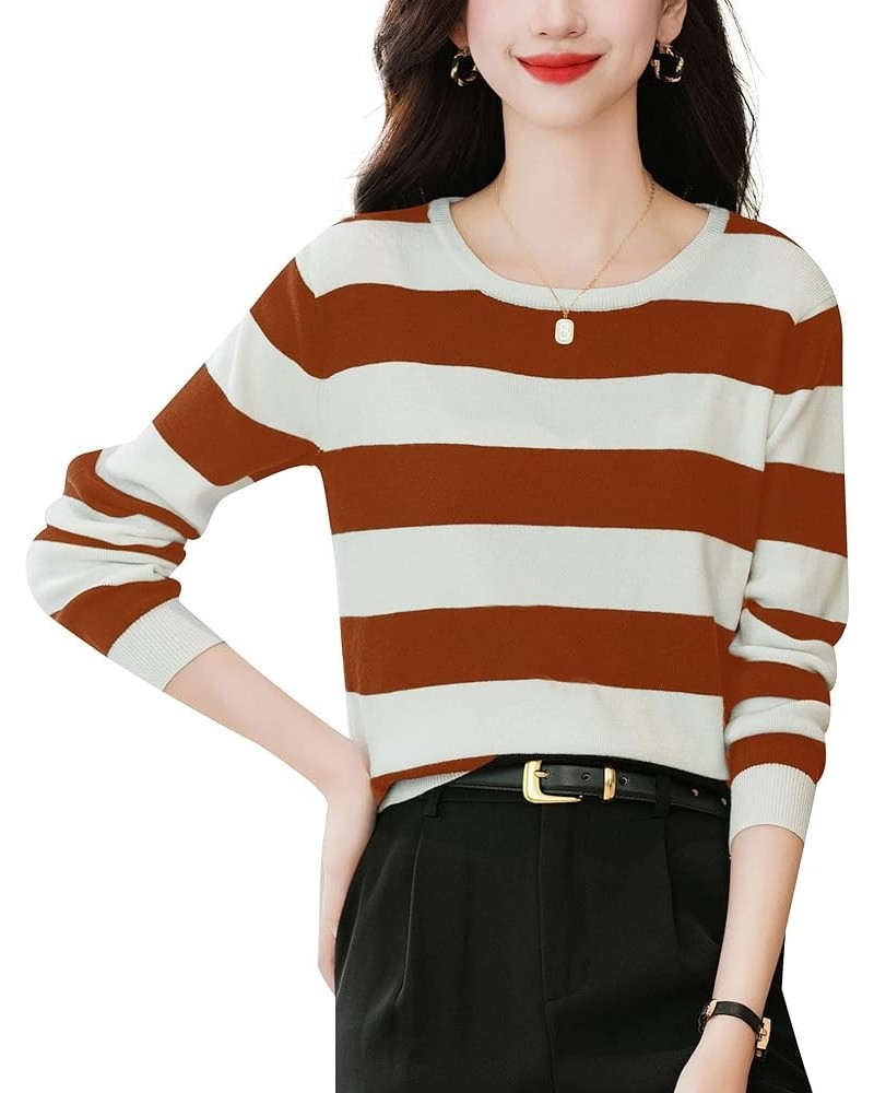 Women's 2023 Fall Winter Striped Crew Neck Knit Pullover T-Shirt Casual Tunic Tee Tops 24589 Streak E $12.14 T-Shirts