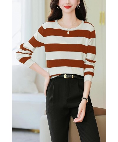 Women's 2023 Fall Winter Striped Crew Neck Knit Pullover T-Shirt Casual Tunic Tee Tops 24589 Streak E $12.14 T-Shirts