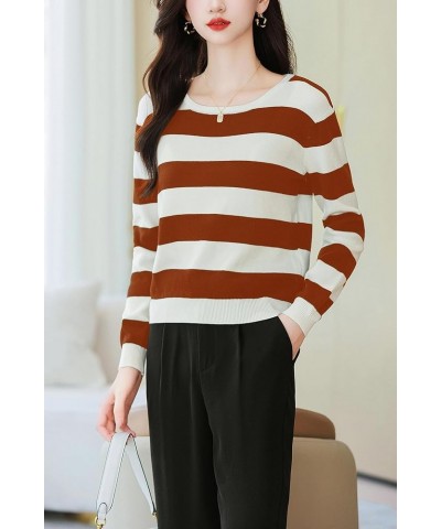 Women's 2023 Fall Winter Striped Crew Neck Knit Pullover T-Shirt Casual Tunic Tee Tops 24589 Streak E $12.14 T-Shirts