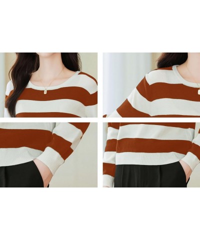 Women's 2023 Fall Winter Striped Crew Neck Knit Pullover T-Shirt Casual Tunic Tee Tops 24589 Streak E $12.14 T-Shirts