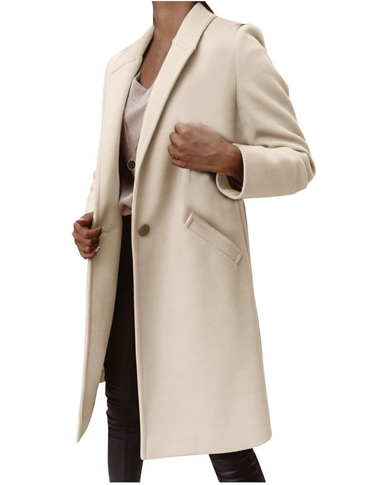 Faux Wool Coats For Women Elegant Notch Collar Slim Long Belt Windproof Pea Coat Winter Wool Blend Long Trench Coat 05beige $...