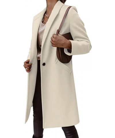 Faux Wool Coats For Women Elegant Notch Collar Slim Long Belt Windproof Pea Coat Winter Wool Blend Long Trench Coat 05beige $...