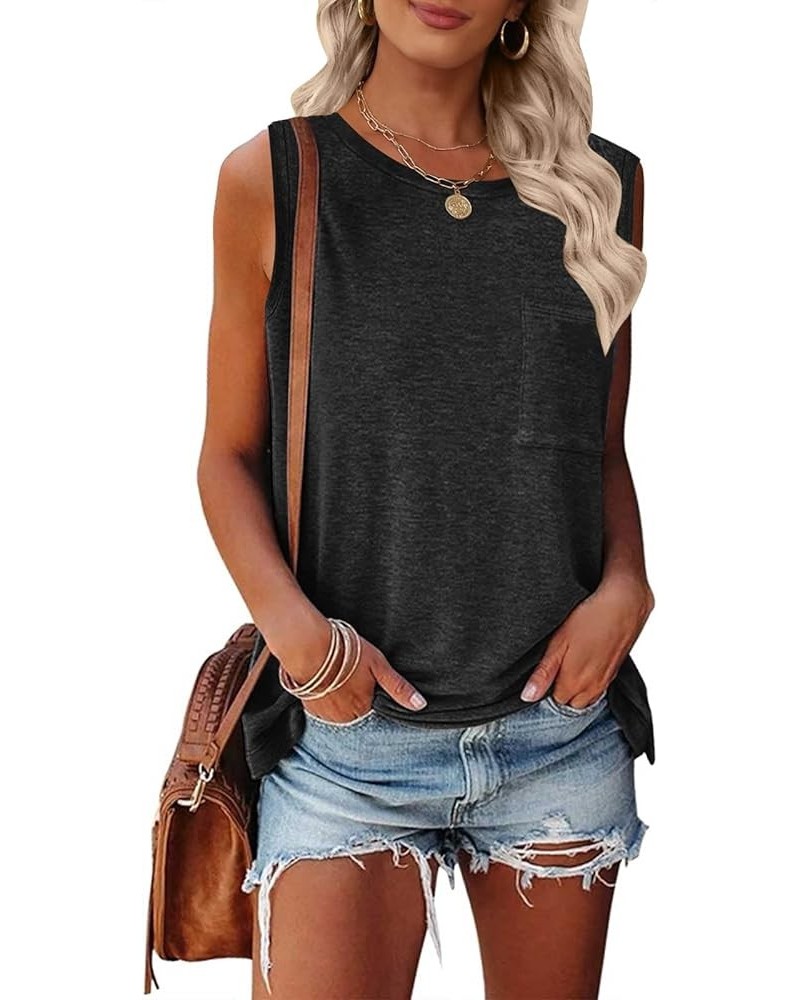 Women's Summer Sleeveless Crew Neck Tank Tops Casual Basic T Shirts Blouse Black $11.79 Tanks