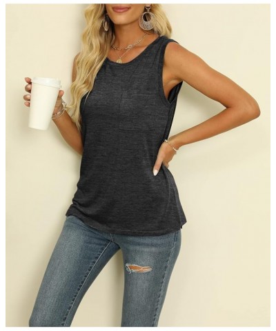 Women's Summer Sleeveless Crew Neck Tank Tops Casual Basic T Shirts Blouse Black $11.79 Tanks