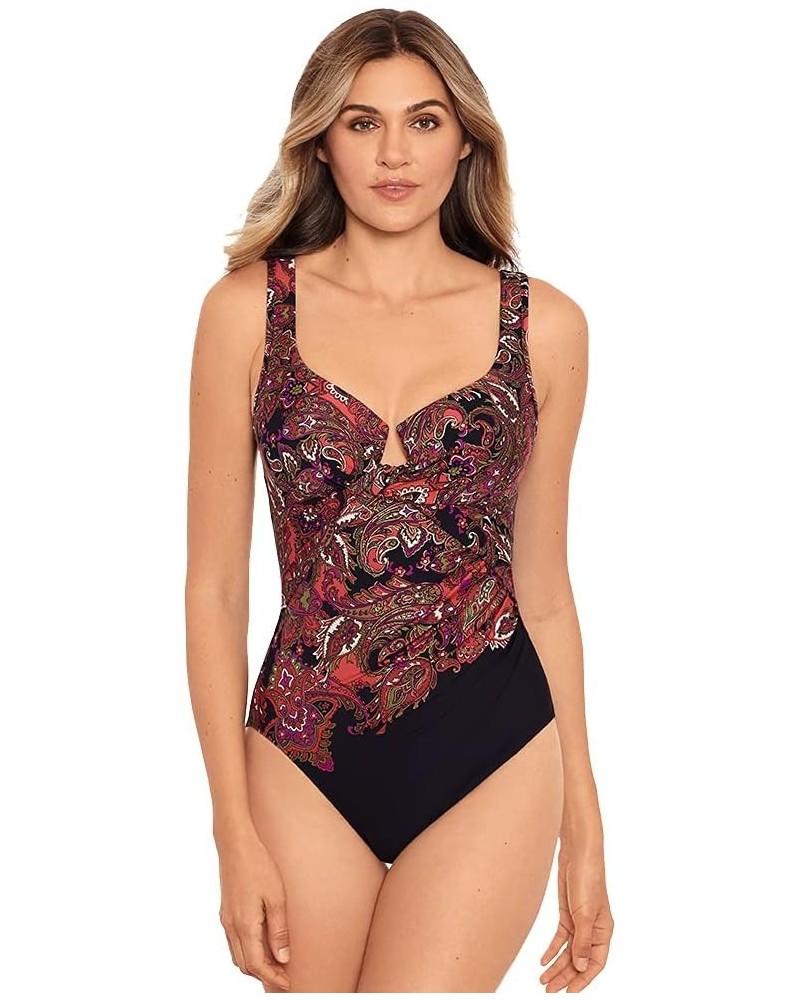 Women's Swimwear Kashmir Enchant Tummy Control Underwire Bra One Piece Swimsuit Black $36.55 Swimsuits