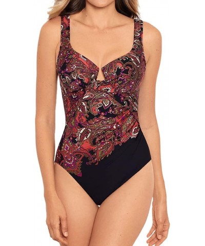 Women's Swimwear Kashmir Enchant Tummy Control Underwire Bra One Piece Swimsuit Black $36.55 Swimsuits