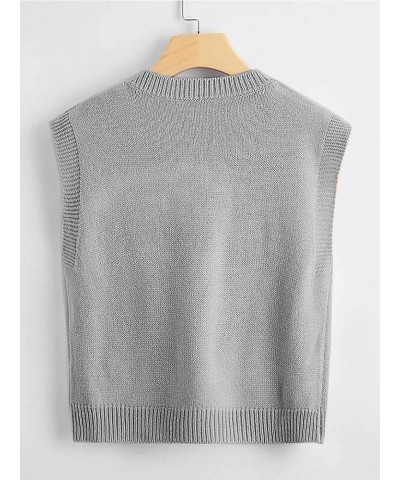 Women's Sleeveless V Neck Sweater Vest Trendy Pullover Knitwear Tank Tops Pure Light Grey $17.60 Sweaters