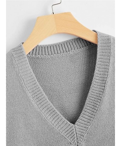 Women's Sleeveless V Neck Sweater Vest Trendy Pullover Knitwear Tank Tops Pure Light Grey $17.60 Sweaters