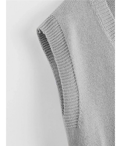Women's Sleeveless V Neck Sweater Vest Trendy Pullover Knitwear Tank Tops Pure Light Grey $17.60 Sweaters