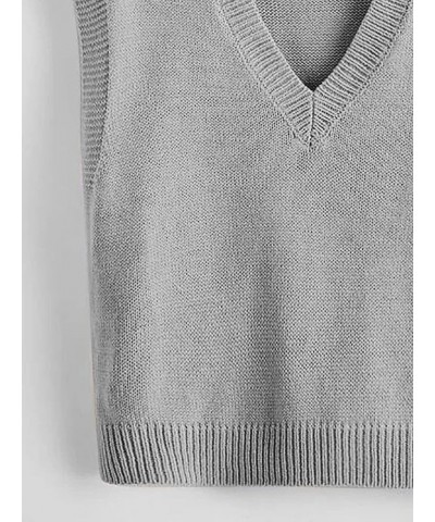 Women's Sleeveless V Neck Sweater Vest Trendy Pullover Knitwear Tank Tops Pure Light Grey $17.60 Sweaters