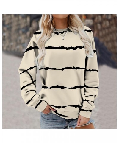 Sweatshirt for Women 2023 Fashion Long Sleeve Crewneck Shirts Blouse Striped Print Tops Casual Loose Blouses 01 Beige $10.38 ...