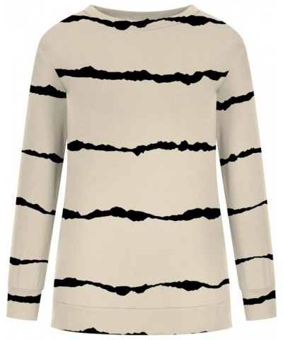 Sweatshirt for Women 2023 Fashion Long Sleeve Crewneck Shirts Blouse Striped Print Tops Casual Loose Blouses 01 Beige $10.38 ...