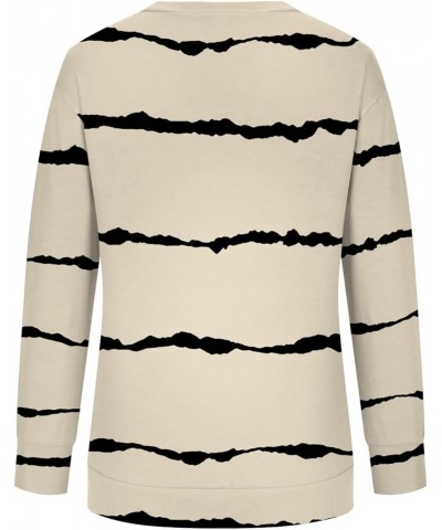 Sweatshirt for Women 2023 Fashion Long Sleeve Crewneck Shirts Blouse Striped Print Tops Casual Loose Blouses 01 Beige $10.38 ...