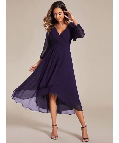 Women's Chiffon Spring V Neck Long Sleeves Pleated A-Line Midi Length Wedding Guest Dress 01926 Deep Purple $29.24 Dresses