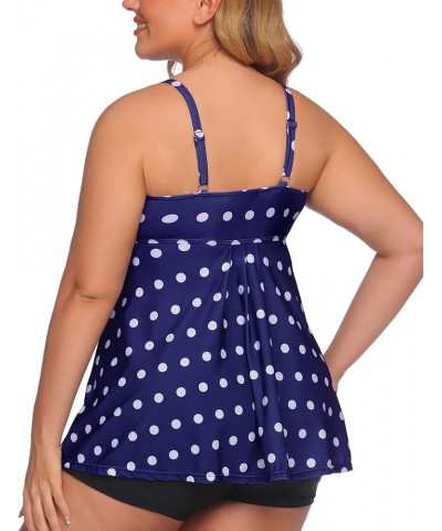 Women Tankini Swimsuits Two Piece Bathing Suit with Shorts Retro Sailor Stripe Dot Tankini Set Blue Dot $11.50 Swimsuits