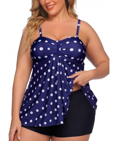 Women Tankini Swimsuits Two Piece Bathing Suit with Shorts Retro Sailor Stripe Dot Tankini Set Blue Dot $11.50 Swimsuits