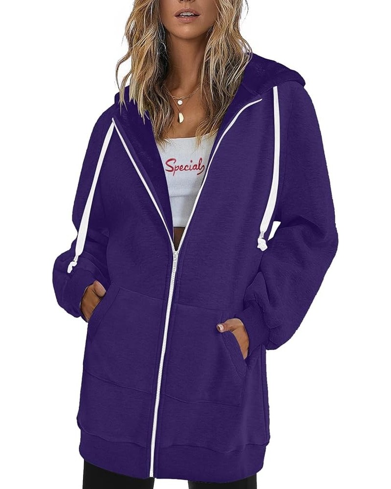 Women's Oversized Zip Up Hoodies Sweatshirts Cute Hooded Pullover Tops Sweaters Casual Fall Jackets with Pockets B Purple $10...