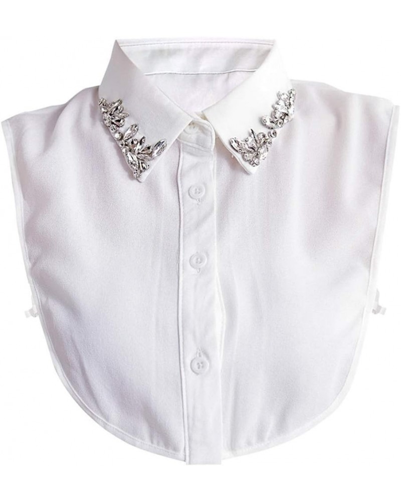 Detachable Shiny Rhinestone Fake Collar Half Shirt Blouse Chiffon False Collar White $10.79 Blouses