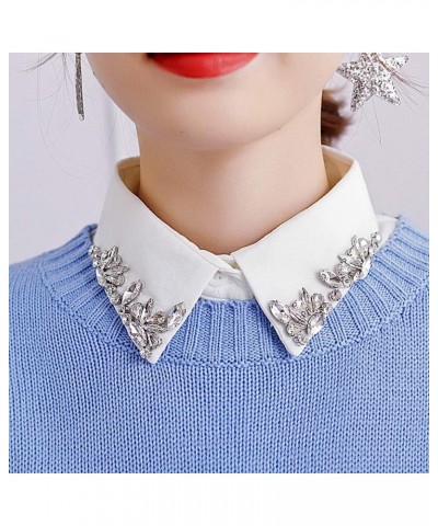 Detachable Shiny Rhinestone Fake Collar Half Shirt Blouse Chiffon False Collar White $10.79 Blouses