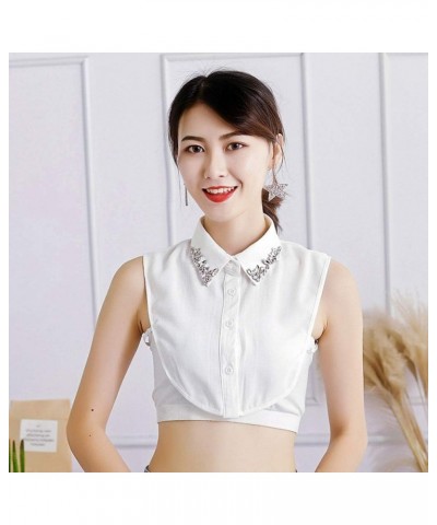 Detachable Shiny Rhinestone Fake Collar Half Shirt Blouse Chiffon False Collar White $10.79 Blouses
