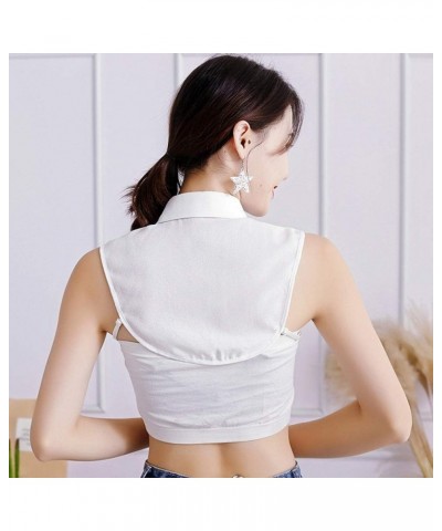 Detachable Shiny Rhinestone Fake Collar Half Shirt Blouse Chiffon False Collar White $10.79 Blouses
