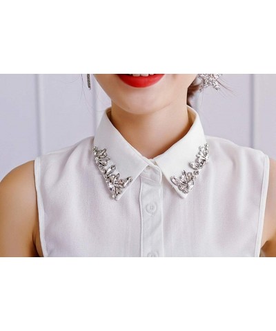 Detachable Shiny Rhinestone Fake Collar Half Shirt Blouse Chiffon False Collar White $10.79 Blouses