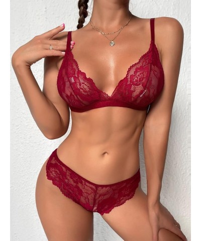 Lingerie for Women Floral Lace Lingerie Set Sleep & Lounge (Color : Lilac Purple, Size : Small) Large Burgundy $12.85 Sleep &...