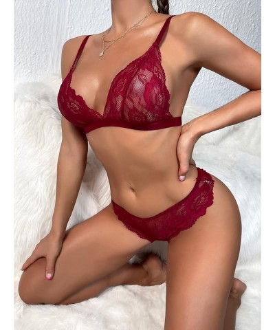 Lingerie for Women Floral Lace Lingerie Set Sleep & Lounge (Color : Lilac Purple, Size : Small) Large Burgundy $12.85 Sleep &...