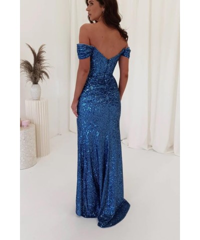 Sparkly Sequin Prom Dresses Long with Slit Off The Shoulder Bridesmaid Dress Pleated Evening Formal Gowns Orange $36.39 Dresses